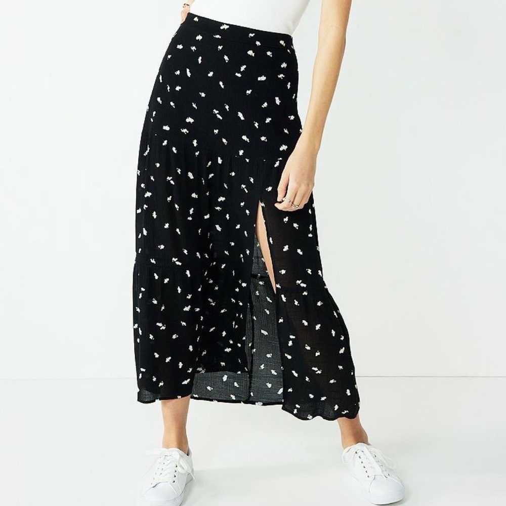 Nine West Black and White Patterned Maxi Skirt